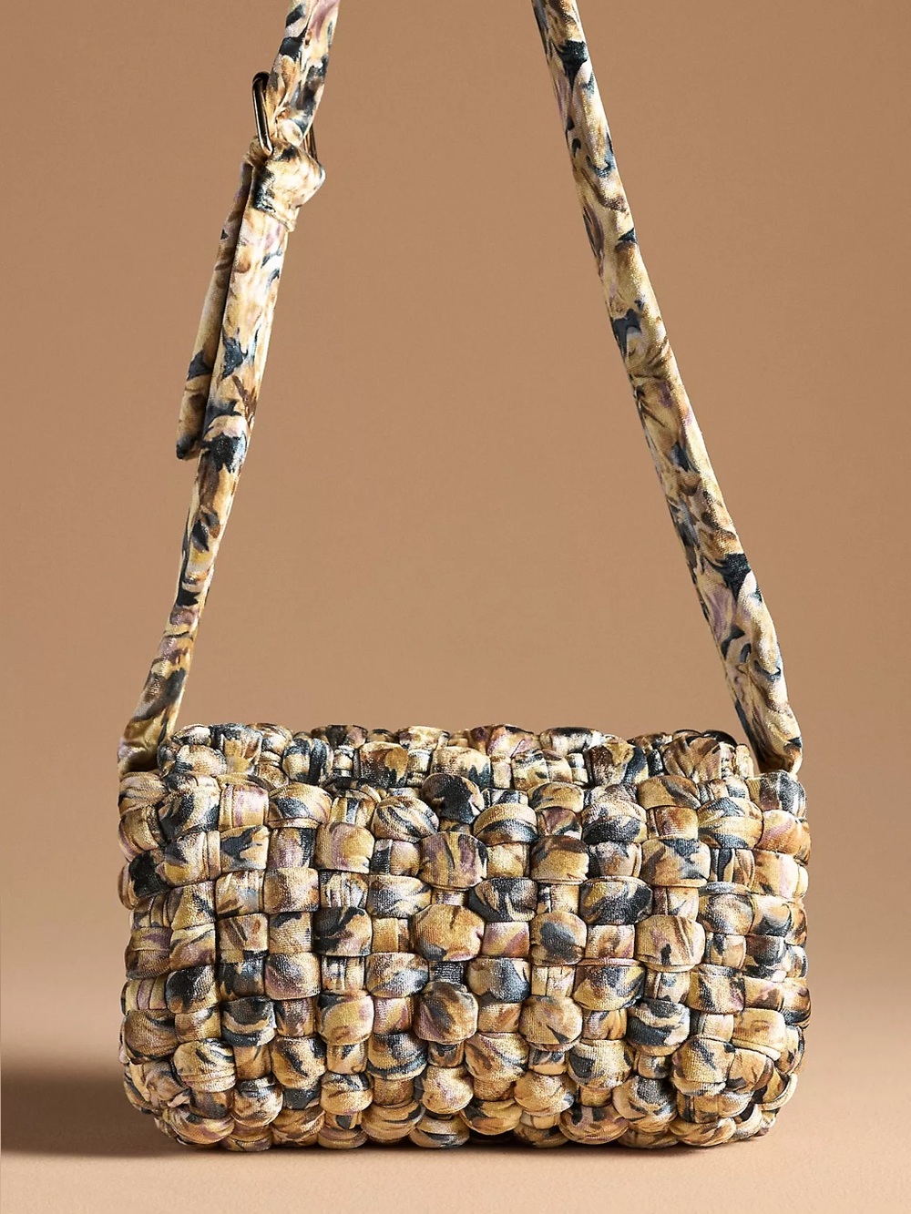 Braided Floral-Print Shoulder Bag in Yellow